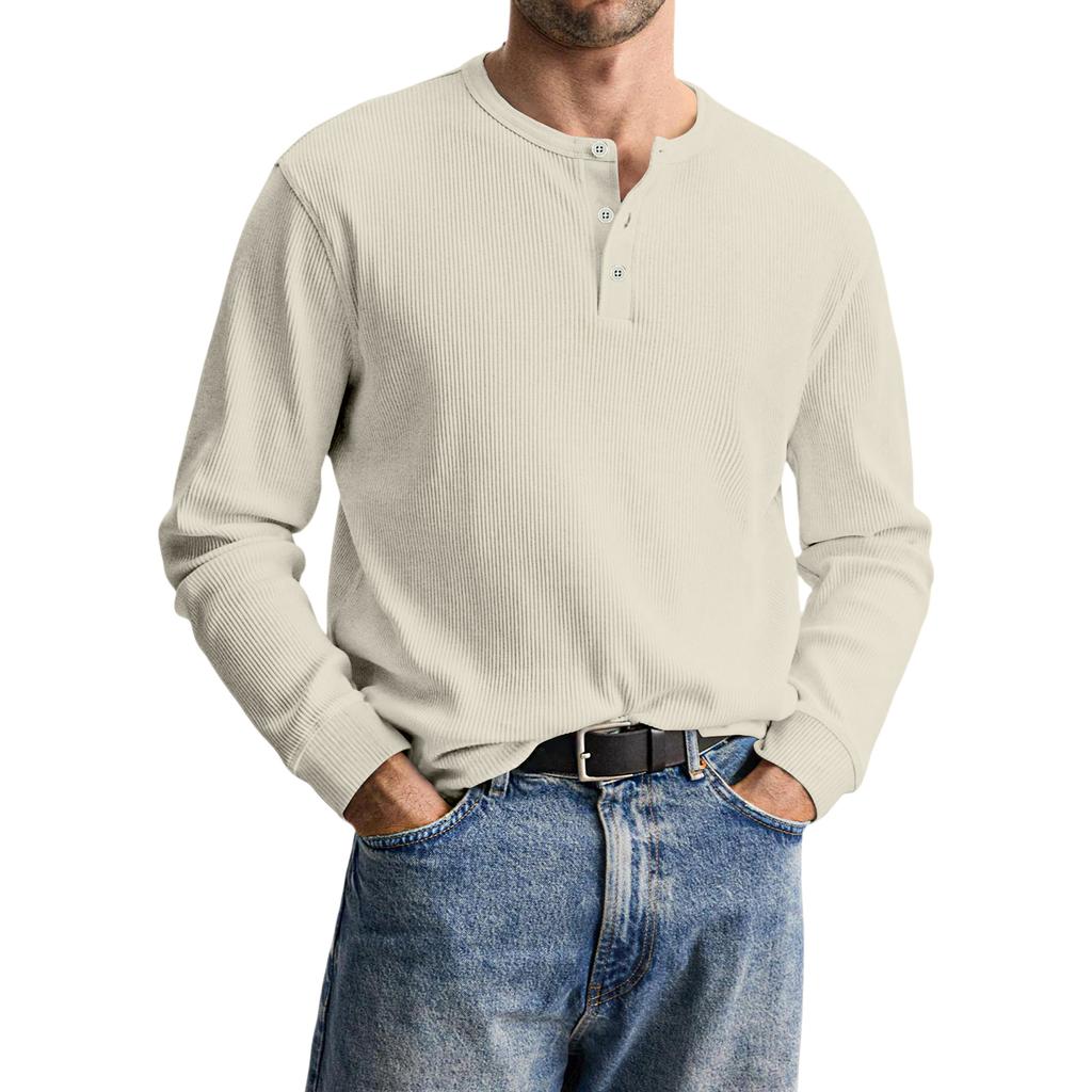 Мужская повседневная трикотажная рубашка на пуговицах с длинным рукавом