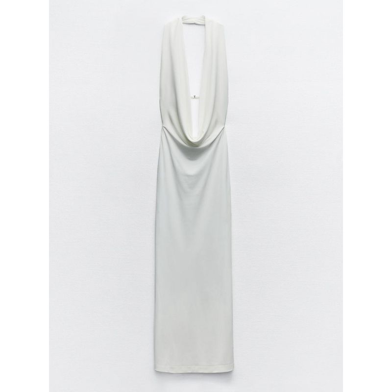 Za2024 Summer New Product Women's Clothes Sexy Open Back Ruched Hanging Collar Dress Long Skirt 3152242 800