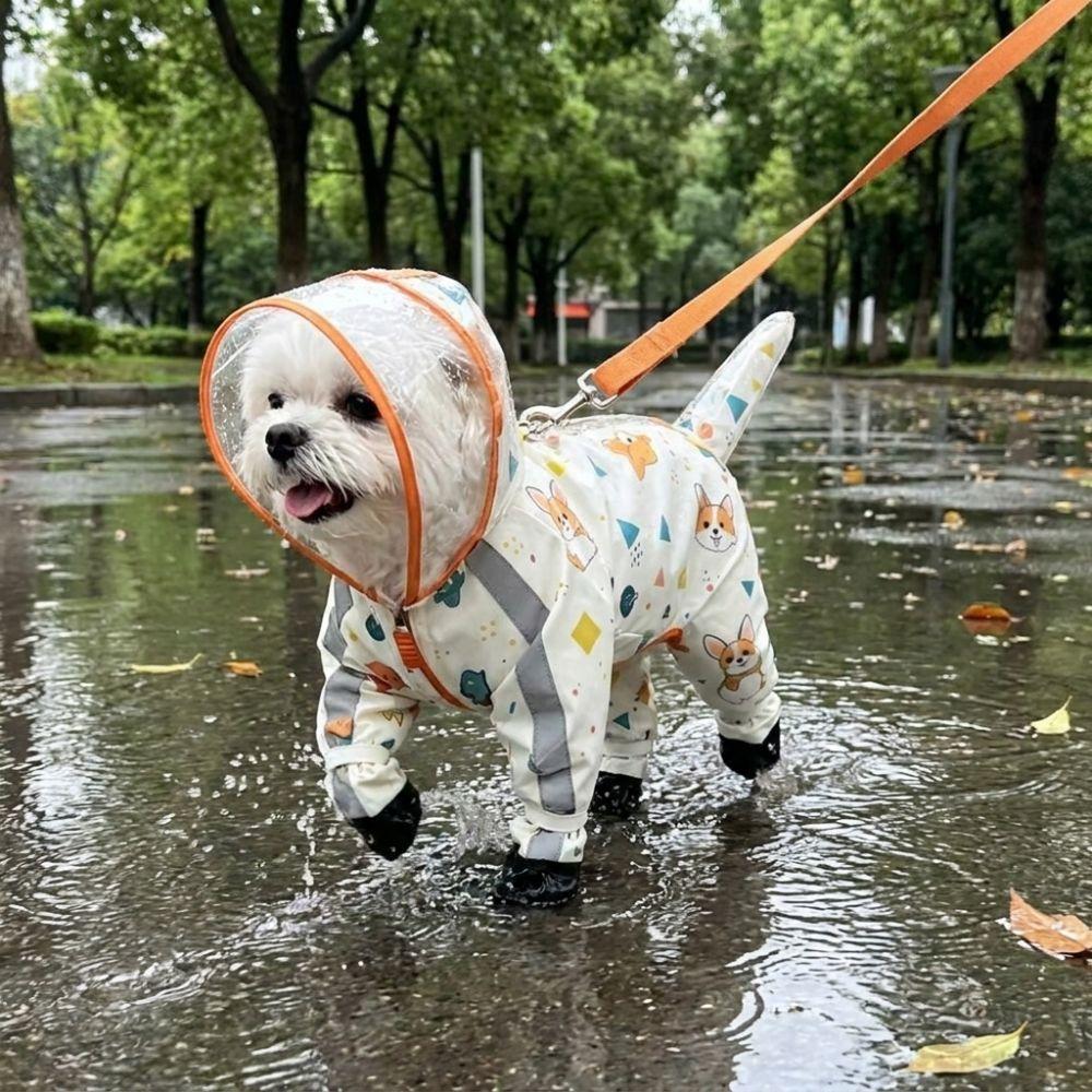 Windproof Dog Hooded Raincoat Removable Tail Cover Four-legged Raincoat Outdoor Walking