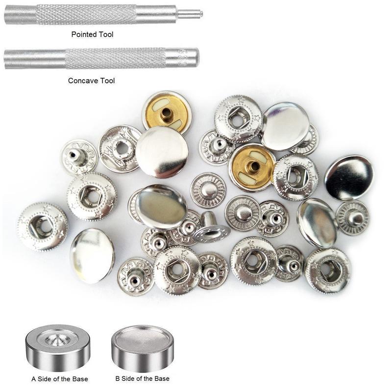 25 Компл./Упак. 10/12/15мм Металлические Кнопки-Кнопки Швейная Пуговица Кнопка-Застежка + 2шт Инструменты + 1шт Основание для Шитья Кожаное Ремесло Одежда Сумки