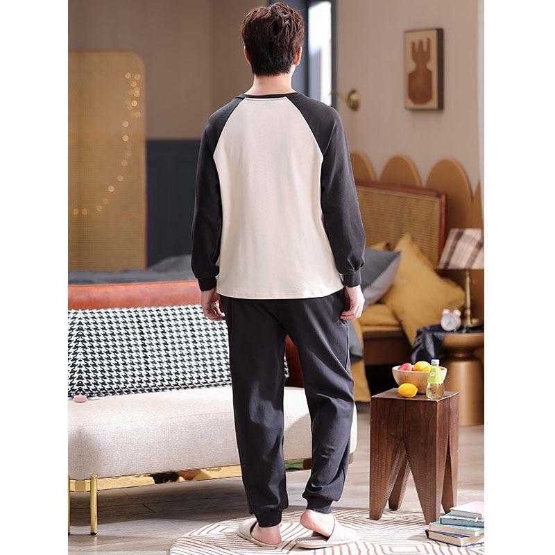 Двусторонняя хлопковая пижама с длинными рукавами и рисунком для пар для мужчин – повседневная одежда на осень/зиму