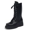 2025 Design Female Mid Calf Boots Round Toe Thick Heels 5cm Platform Lace Up Big Size 42 43 Vintage Soft Daily Bota