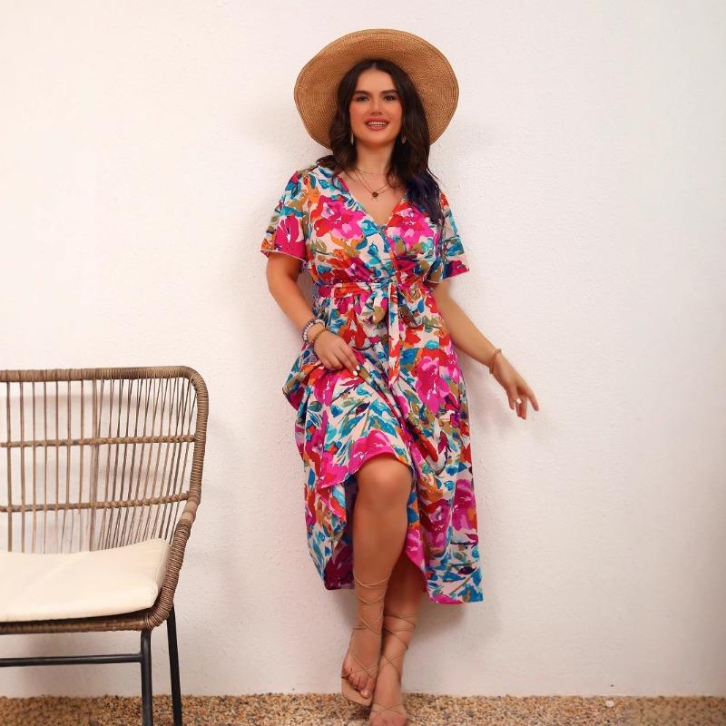 Платье А-силуэта с цветочным принтом и шнуровкой, утягивающее талию