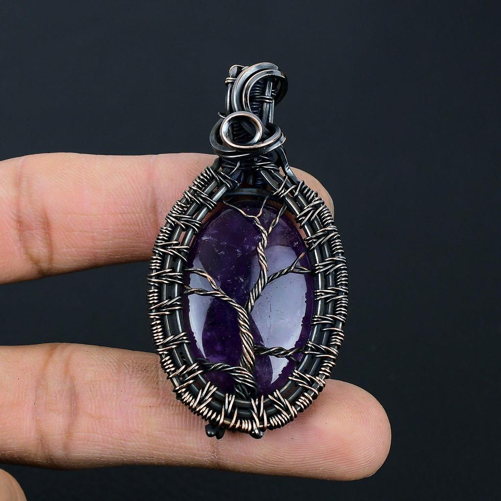 Tree Of Life Amethyst Gemstone Handmade Pure Copper Wire Wrap Jewelry Pendant For Thanksgiving Gift