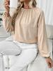 Beaded Lantern Sleeve Round Neck Shirt - Autumn Fashion for Women