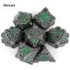 7 шт. Серебристо-зеленые металлические кости, набор solid metal polyhedral dice, подходит для ролевых игр, кубики-аксессуары, подарок для настольных игр