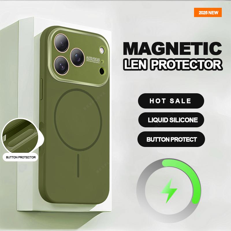 Магнитный чехол для телефона с большим окном для For Iphone 17 Air 16 1 13 14 Pro Max Жидкий силикон Ударопрочный Защитный чехол