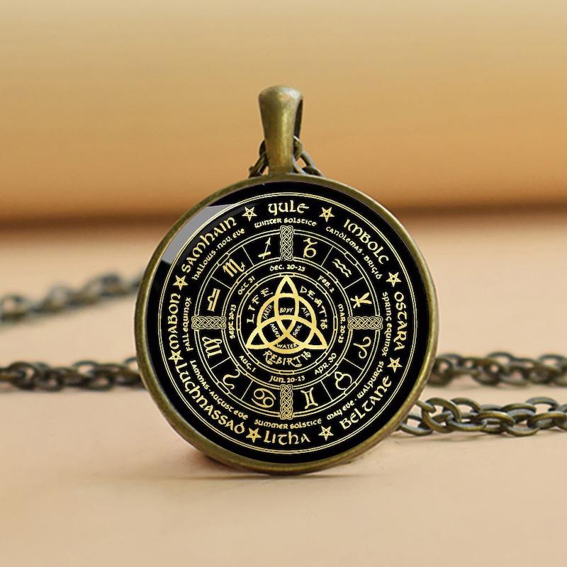 Ожерелье Колесо Года Ведьмы Кулон Трикетра Ювелирные Изделия Колдовства Золото Серебро Шарм