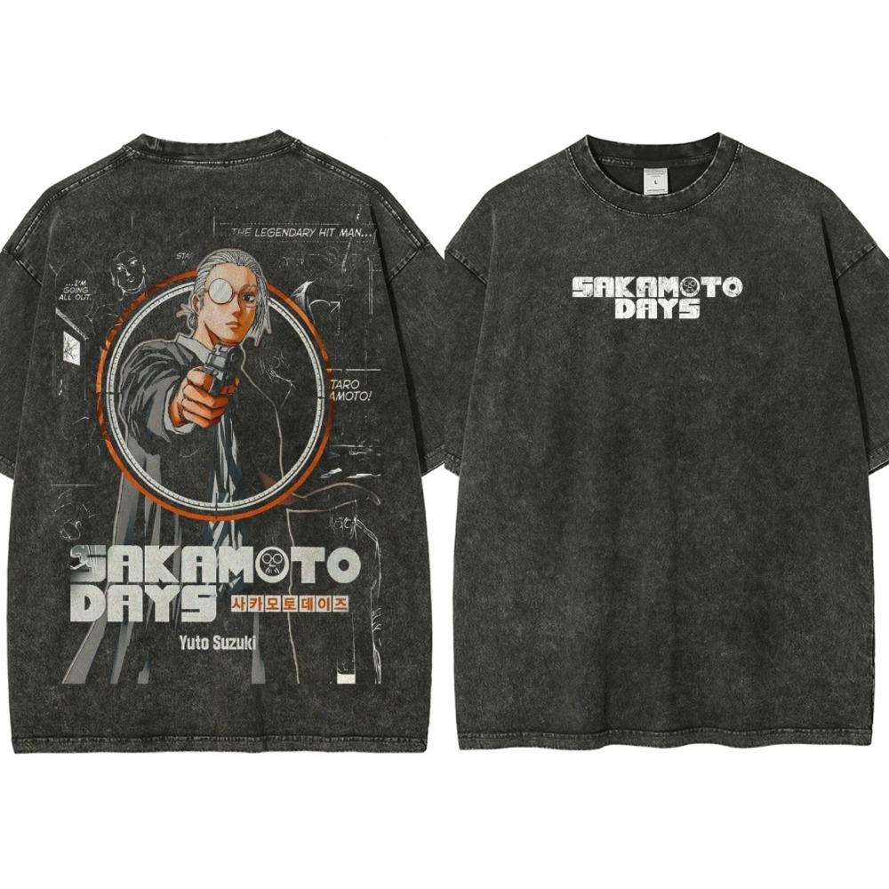 Аниме Вываренная винтажная Sakamoto Days Женская Мужская Мода Хип-хоп Футболки Оверсайз Летний Хлопок Комфорт Женская Футболка Топ