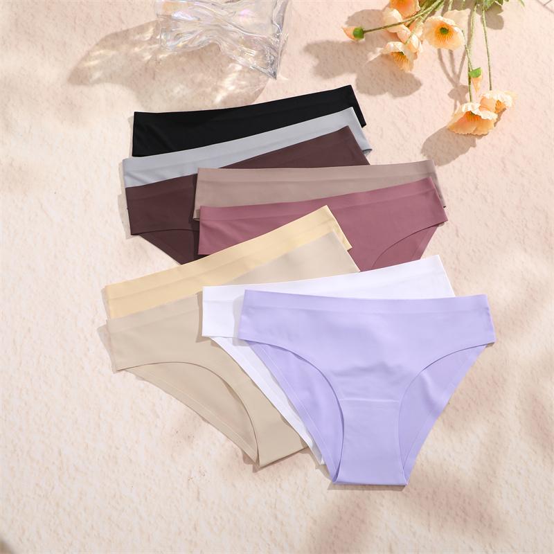 6PCS Women Seamless Panties Ice Silk Ultra Thin Briefs Female Soft Underwear Ladies Low Rise Sexy Lingerie High Elastic Panties