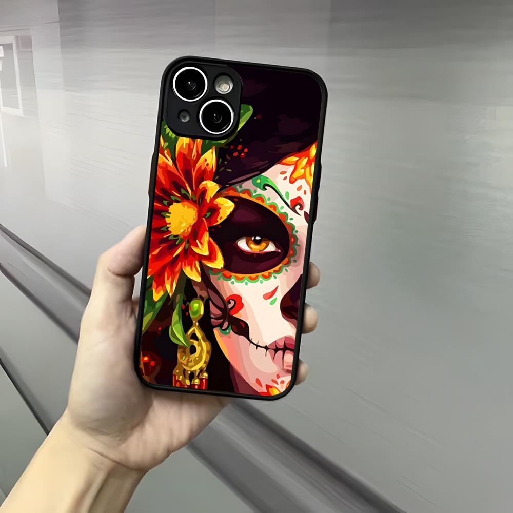Чехол для телефона Мексиканский Череп Катрина День Мертвых Для Iphone 17 16 15 14 13 12 Pro Max Xr Air Plus Тактильный Черный Жесткий Корпус