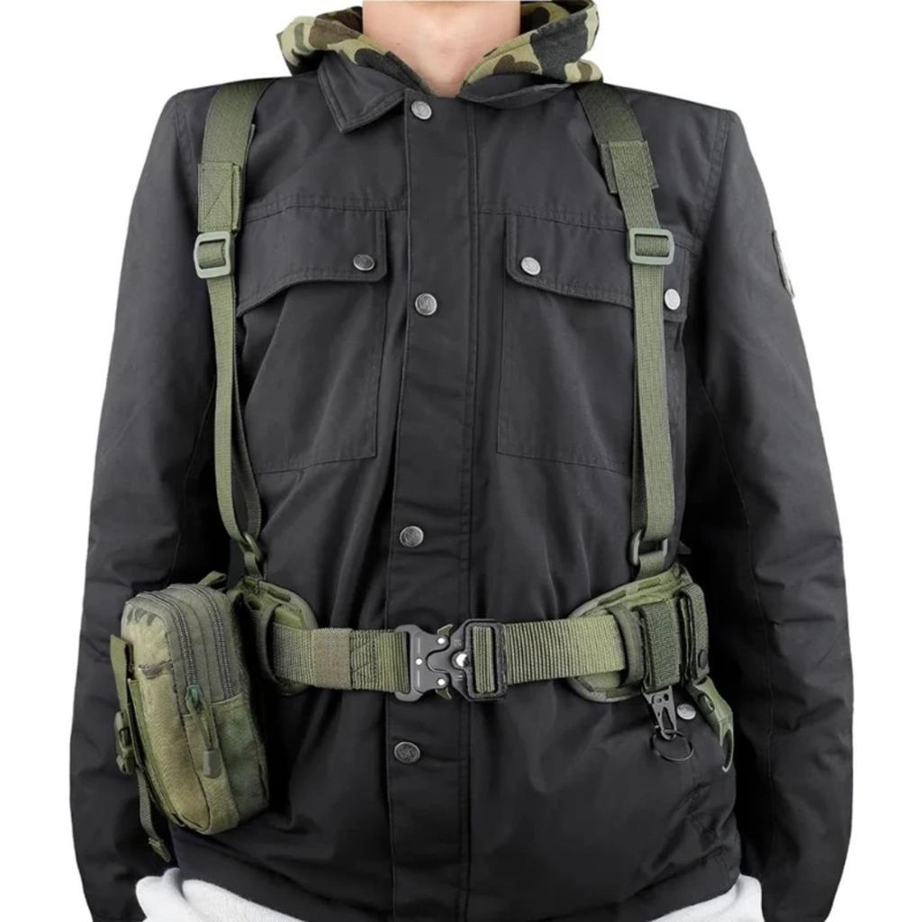Tactical Battle Combat Air-soft Padded Equipment Molle Waist Belt with Adjustable Suspenders Free Straps