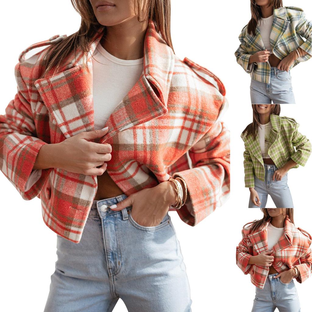Женский свободный повседневный пиджак с длинными рукавами и клетчатым принтом, модная куртка