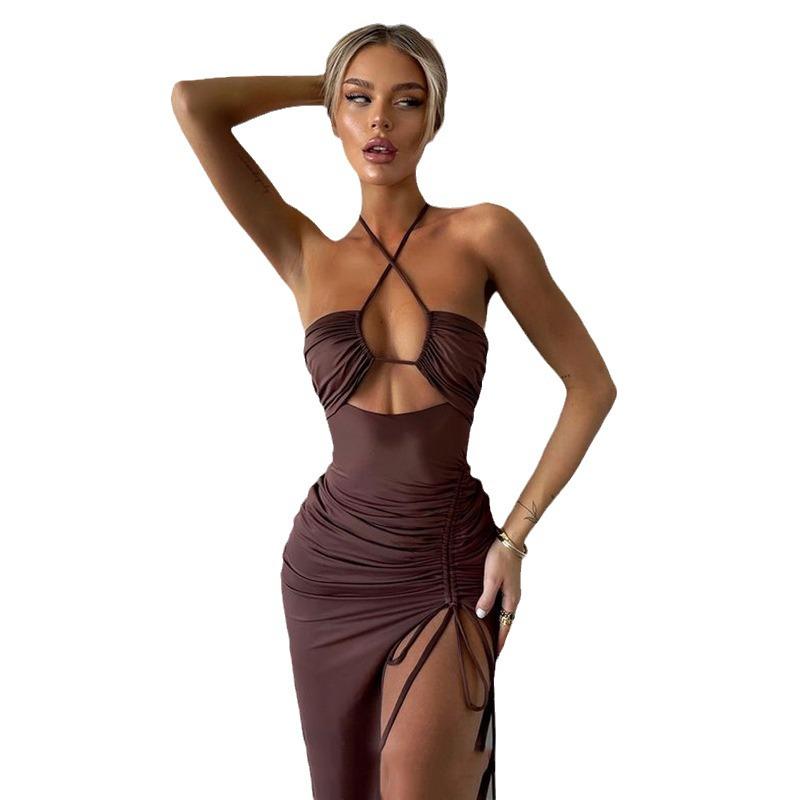 Spring Sexy High Slit Halter Neck Dress - European & American Style