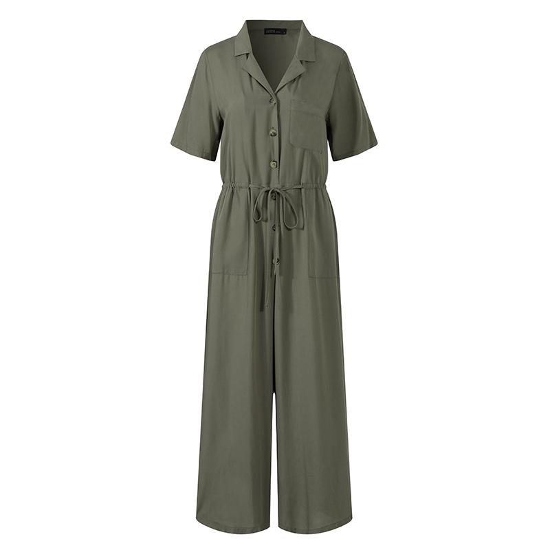 Женские летние повседневные однотонные комбинезоны с v-образным вырезом и короткими рукавами, широкие брюки