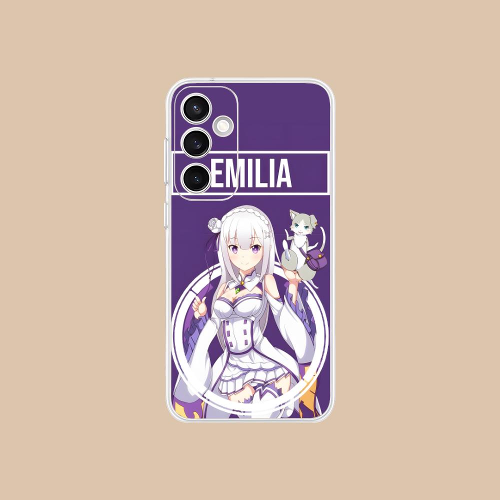 Чехол для мобильного телефона ReZero Emilia Waifu для Samsung Galaxy S25 S24 S23 S22 S21Plus FE Ультрапрозрачный Цветной Чехол Красивый Роскошный