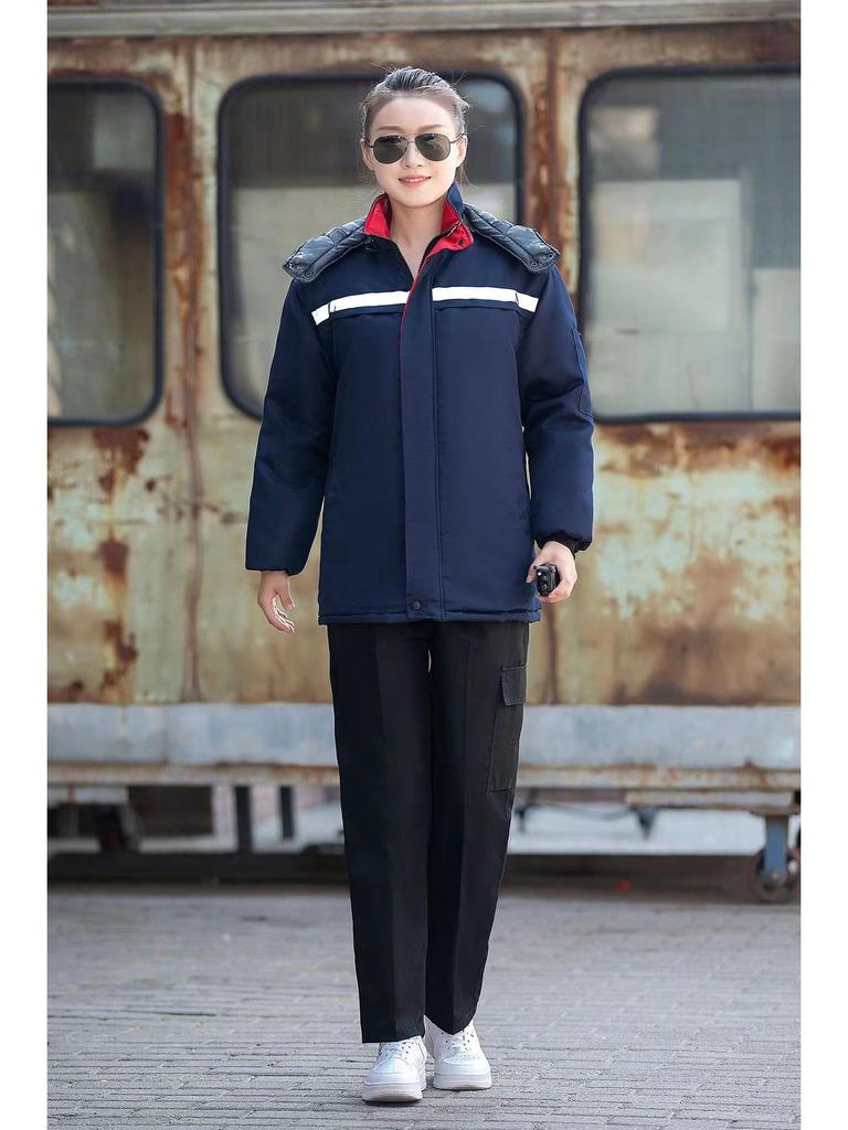 Светоотражающая зимняя рабочая одежда: Утепленная куртка из утолщенного хлопка для защиты в холодную погоду