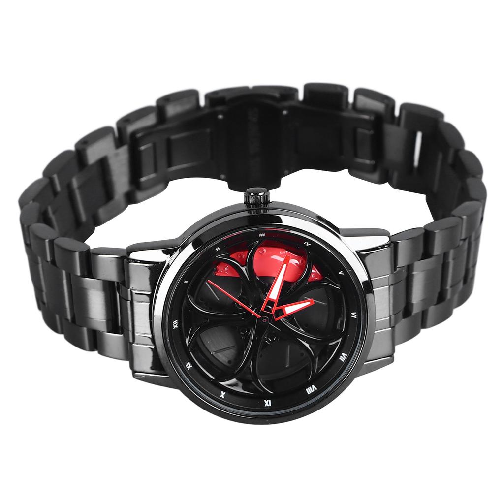 Часы-колесо автомобиля с японским кварцевым механизмом, вращающийся браслет из нержавеющей стали, часы с вращающимся ободом колеса в стиле гоночного автомобиля