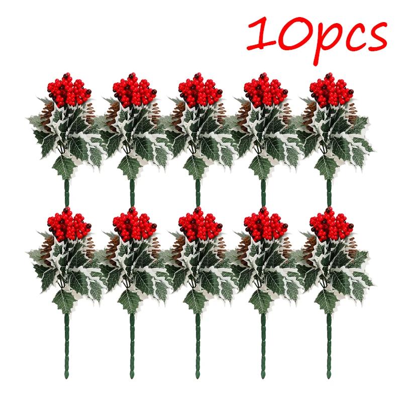 Рождественские красные искусственные ягоды падуба цветок искусственная ягода сосновая шишка ветка елочное украшение DIY гирлянда декор для фестивальной вечеринки