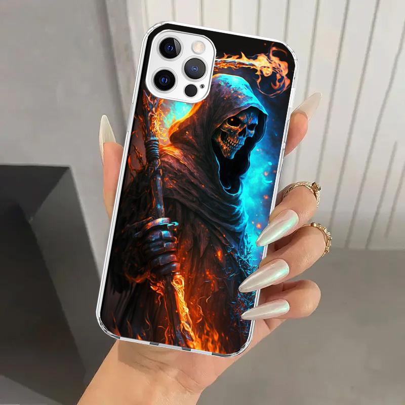 Чехол для телефона с принтом черепа жнеца, скелета и пистолета для iPhone 17 Air 16 15 Plus 14 13 Mini 12 11 Pro Max 16E 7 8 SE 2020 Мягкий Funda Print Shel