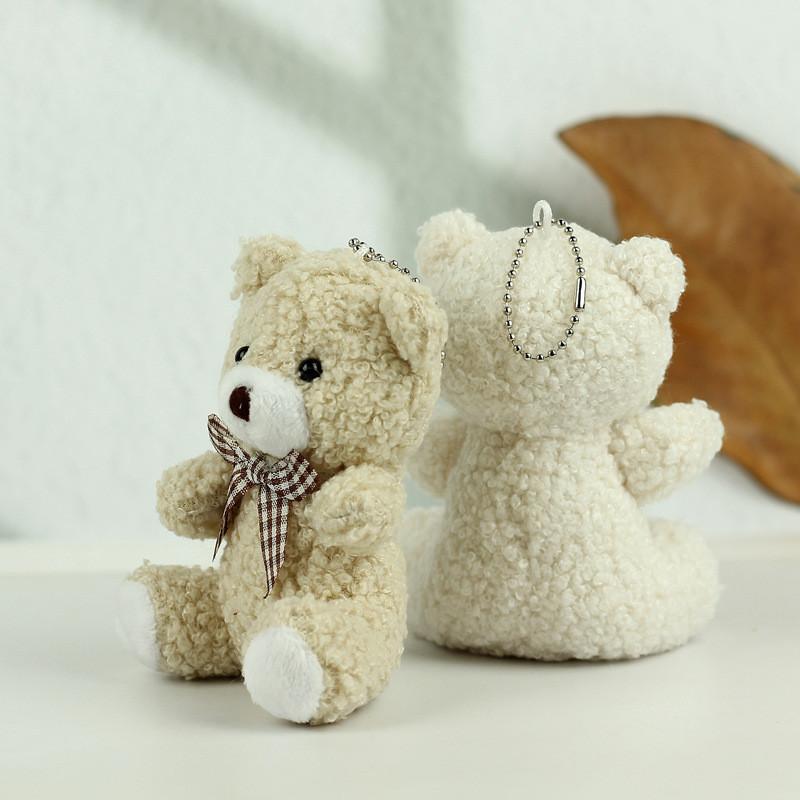 Cute Brown Plush Teddy Bear Keychain Soft Coral Fleece Adorable Keyring For Gifts