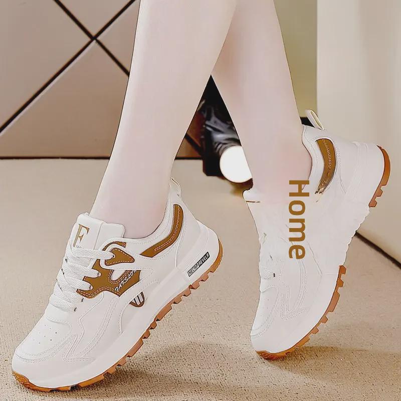 "2024 Women's Large-Size Korean Style Lightweight Leather Running & Casual Dad Shoes"