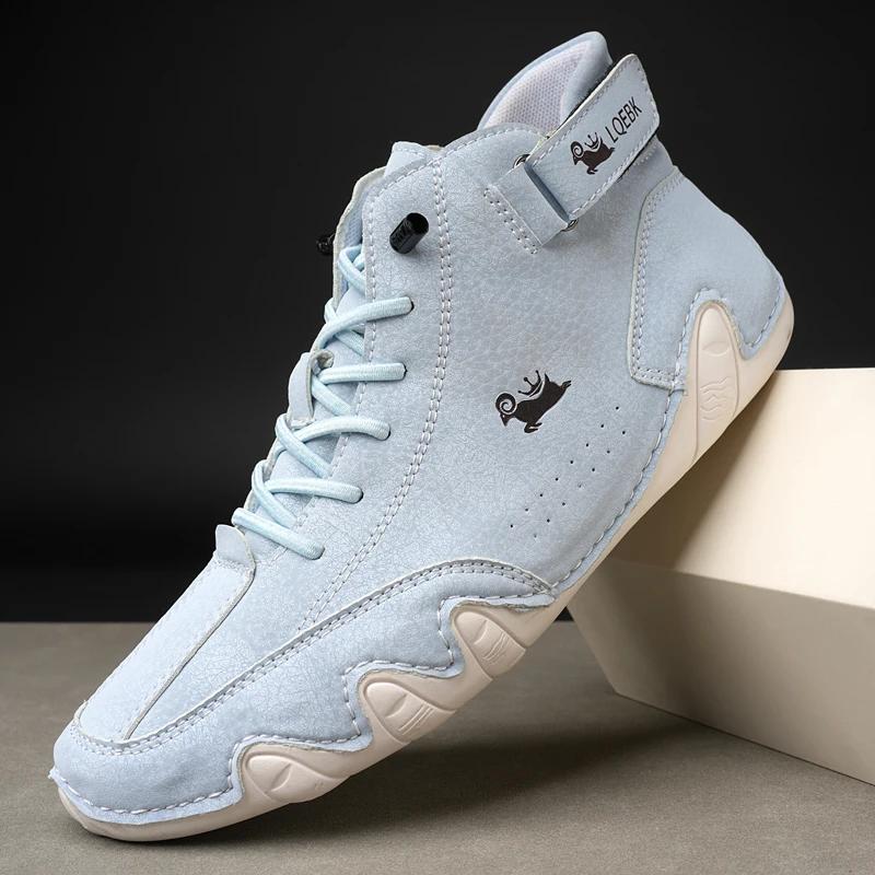 Модные мужские кожаные повседневные кроссовки с мягкой подошвой и круглым носком, удобные мокасины для пары, роскошные модные женские ботильоны для походов, белые теннисные ботинки