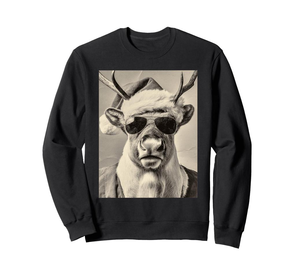 Funny Reindeer Sunglasses Retro Christmas Festive Animal Sweatshirt