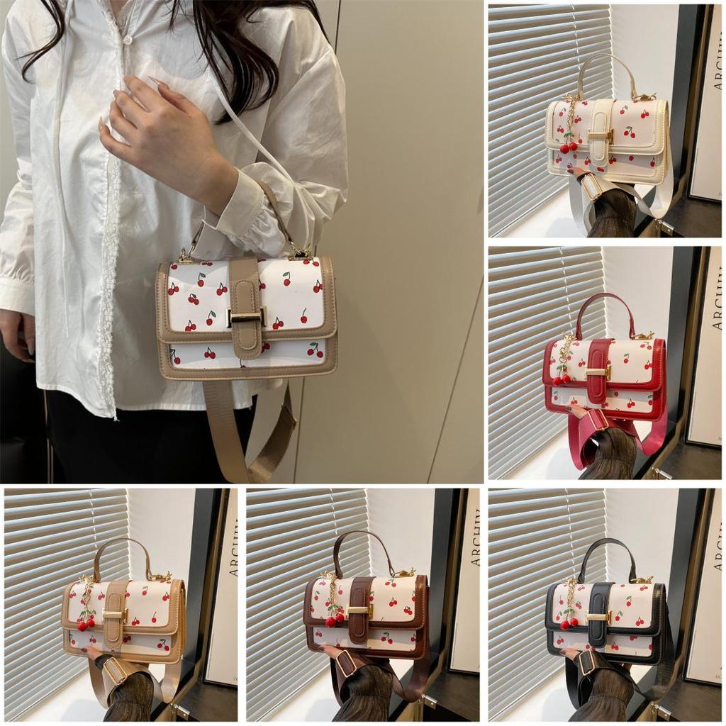 Simple Spliced Cherry Print Crossbody Bag With Inner Phone Pocket For Fashion Enthusiasts