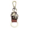 2Pcs Key Chains Elephant Shape Metal Cowhide Car Keychain Retro Leather Pendant GiftsBrown