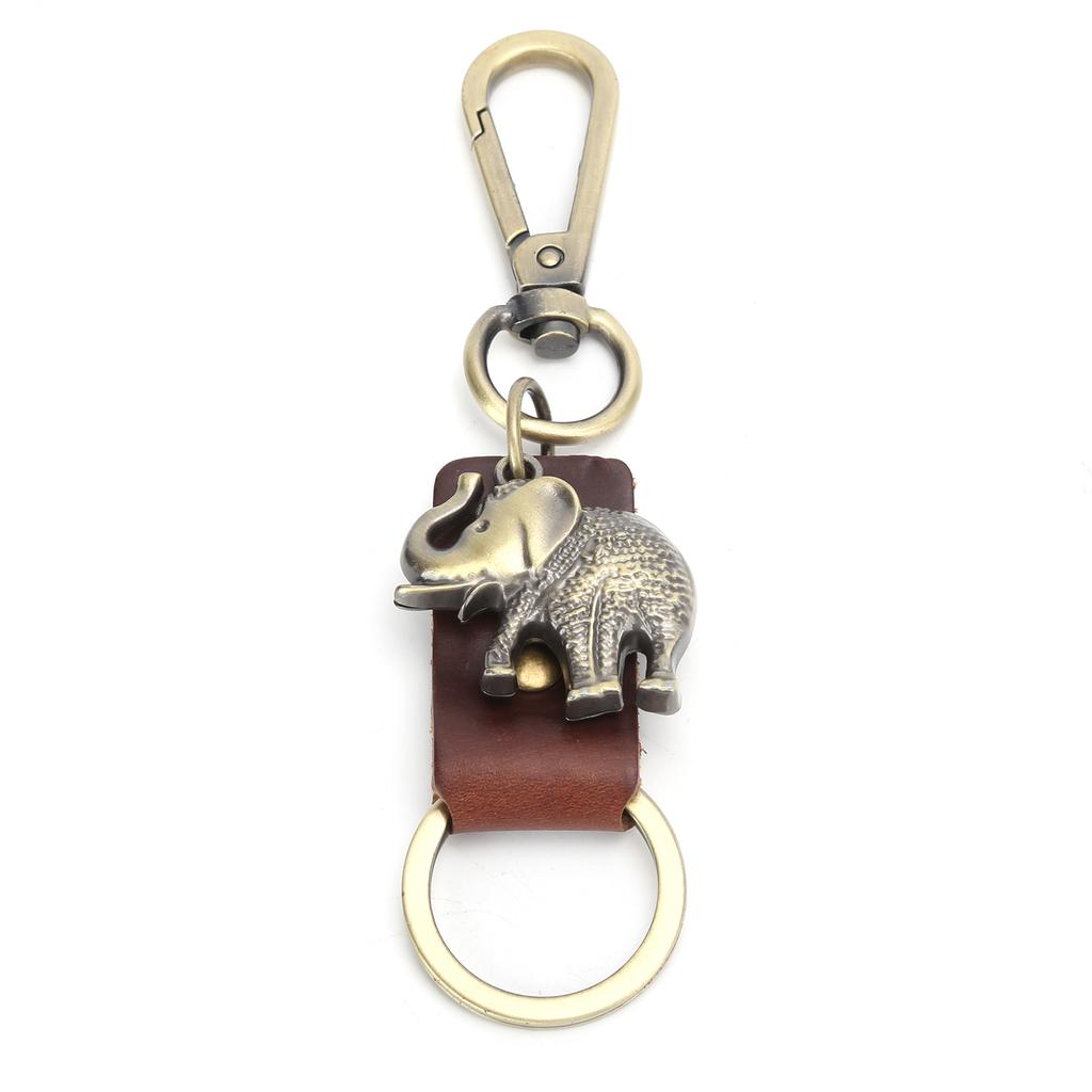 2Pcs Key Chains Elephant Shape Metal Cowhide Car Keychain Retro Leather Pendant GiftsBrown