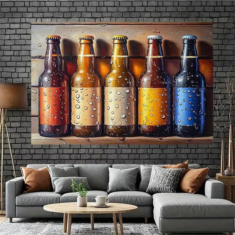 2D Vintage Beer Bottles Backdrop Oil Painting Bar Scene Studio Photography Background
