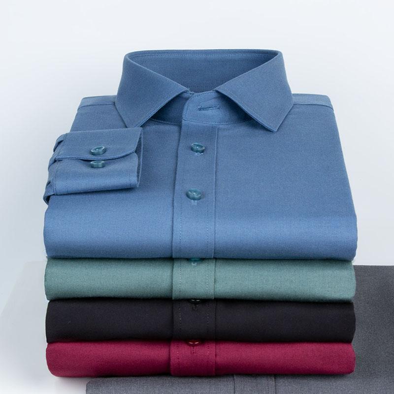 Отличные шерстяные однотонные однотонные мужские классические рубашки с длинным рукавом из модала, офисные деловые мужские деловые рубашки, стандартная посадка, высокое качество