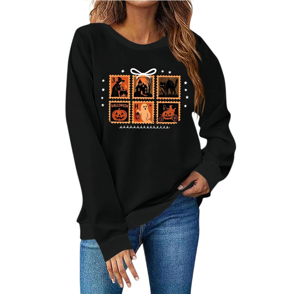 Женская мода повседневный принт повседневный длинный рукав круглый вырез толстовка топ