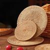 Cup Mat Round Natural Rattan Hot Pad ,Hand Woven Hot Insulation Placemats Table Padding Kitchen Decoration Accessories