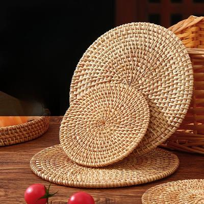 Круглая подставка под чашку из натурального ротанга, ручная работа, изоляционные коврики для стола, набивка стола, аксессуары для украшения кухни