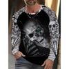 Men's Long-sleeved T-shirt 3D Printed High-definition Skull Stitching Printing Men's Autumn Tops Casual Round Neck Home Clothes