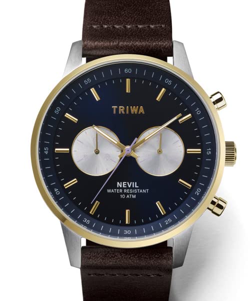 TRIWA Chronograph 15th Anniversary Serial Made in Navy x Brown Leather Silver Gold 15th LIMITED Blue Dial Men's & Women's (Unisex) Watch, Edition,