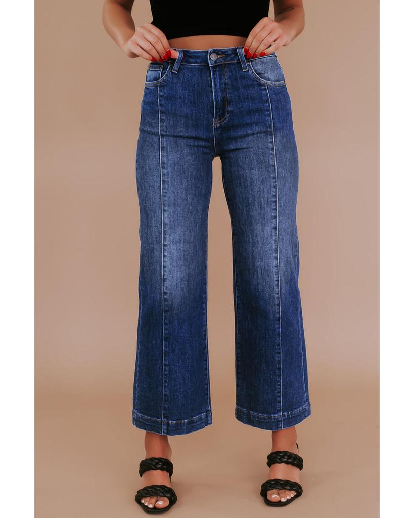 Azura Exchange Темно-синие джинсы больших размеров с широкими штанинами и высокой талией