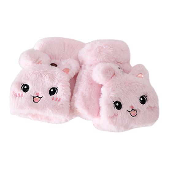 1 Pair Women Plush Rabbit Fingerless Gloves Warm Thick Winter Convertible Flip Top Cartoon Bunny Gloves Outdoor Cold Weather Half Finger Mittens