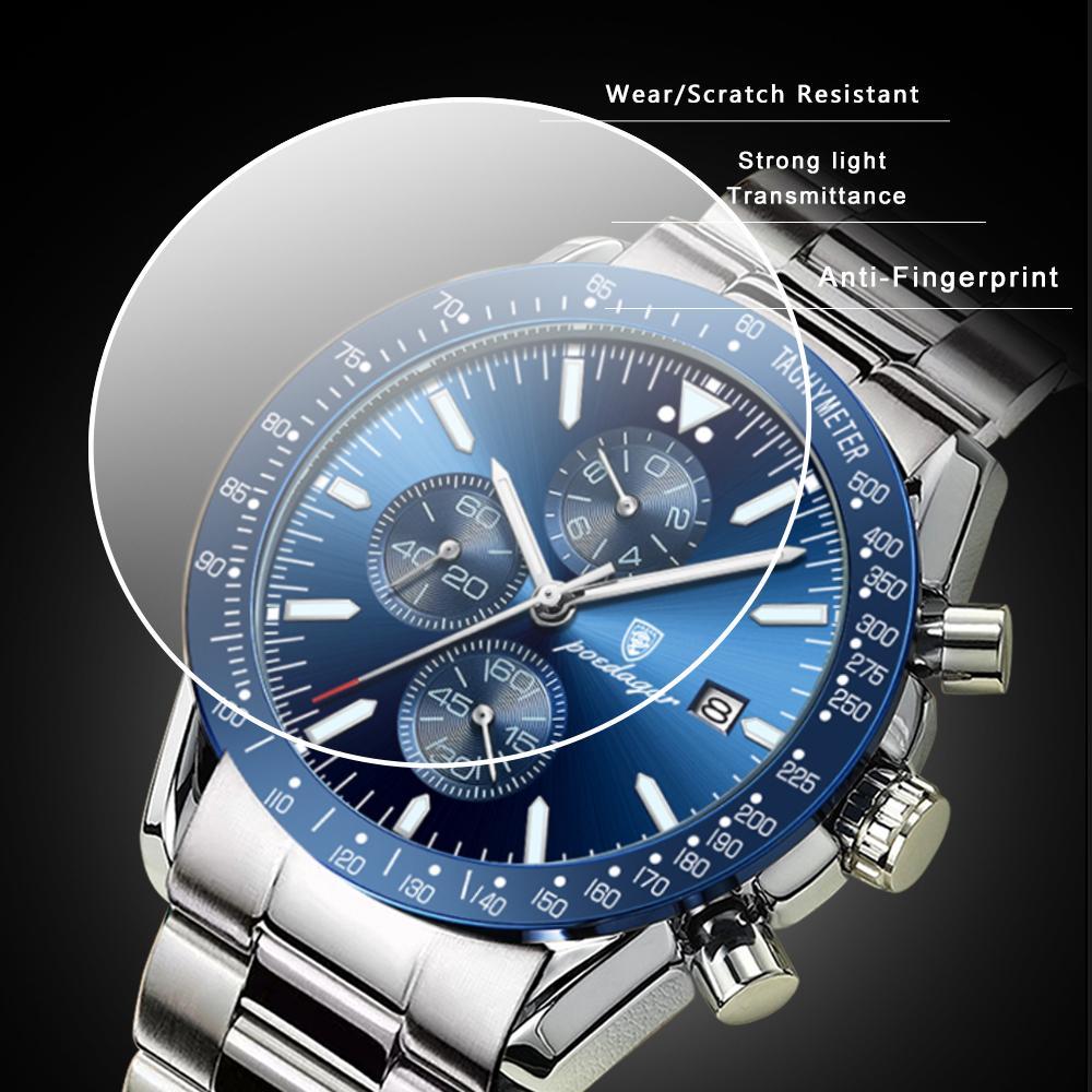 Poedagar 988 Fashion Sport Chronograph Men Watch Waterproof Luminous Stainless Steel Quartz Watches for Men