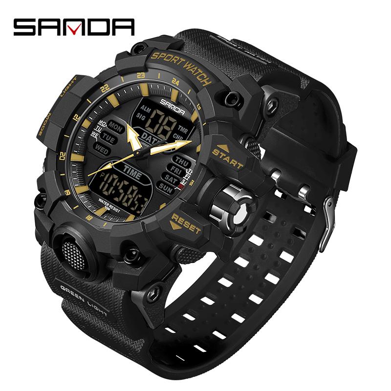 SANDA G Style Шагомер Калориметр Одиночные Электронные Часы Ночная Подсветка Водонепроницаемые Спортивные Двойной Дисплей Светодиодные Цифровые Кварцевые Мужские Часы
