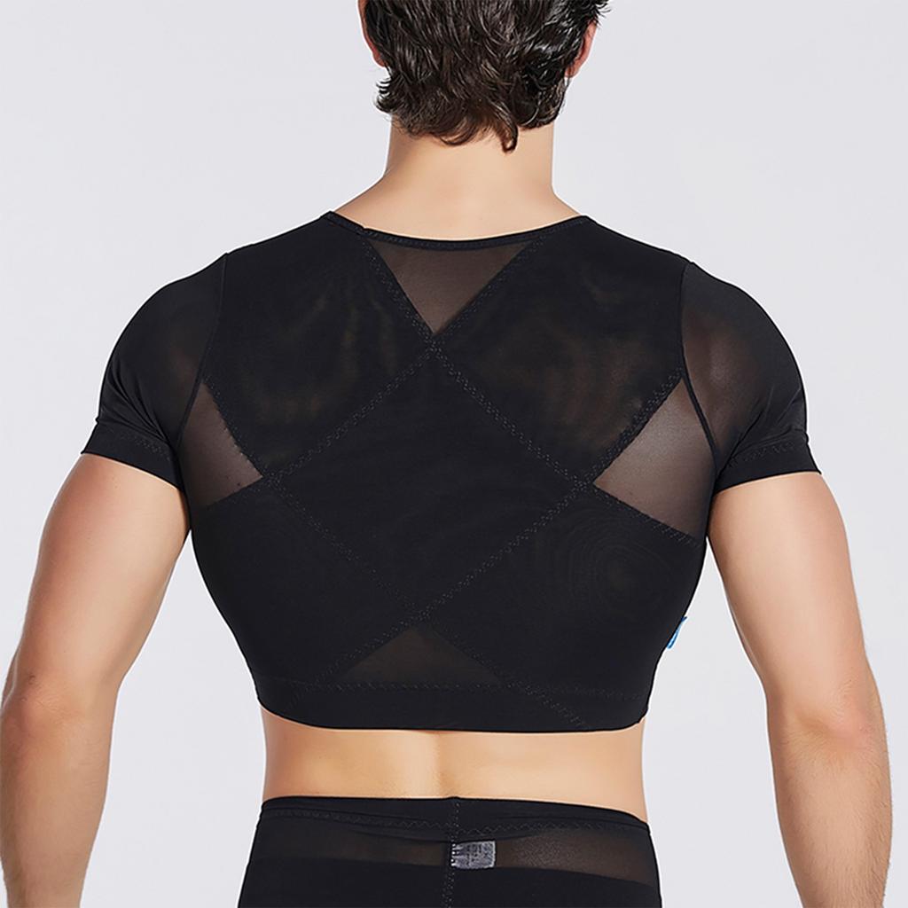 Men's High Elastic Breathable Body Shaping Vest With Front Button Chest Short Sleeve Shaping Tight Vest