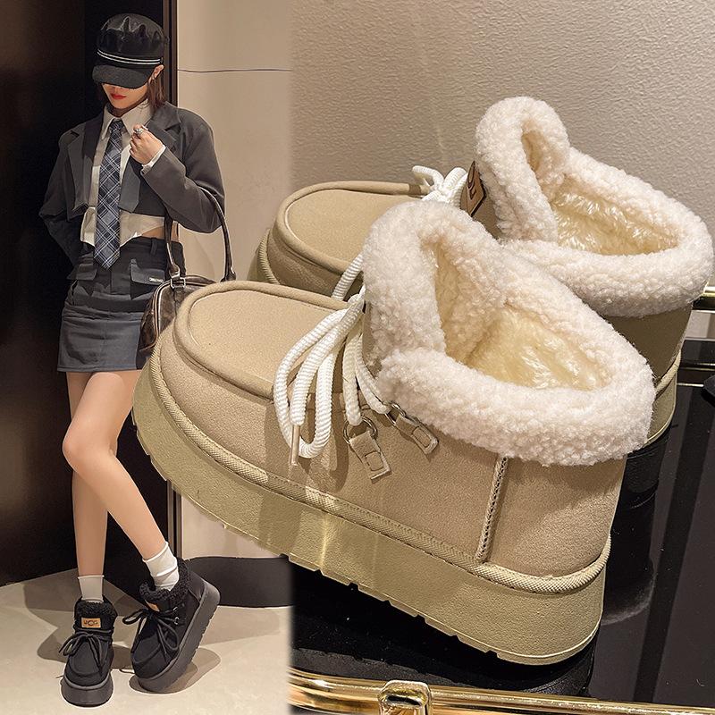 Зимняя новая бархатная женская обувь повседневная теплая хлопковая обувь толстая подошва увеличивающая рост большой размер зимние ботинки женские ботинки-хлебушки