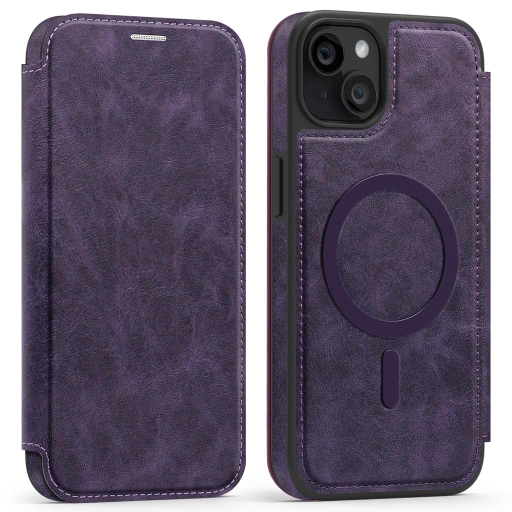 For iPhone 14 Plus Case Compatible with MagSafe RFID Blocking Card Holder Leather Phone Cover