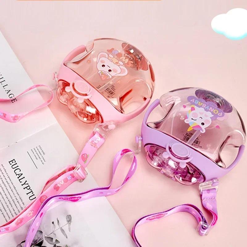 450ml Donut Shape Cup Kids Luminous Plastic Drink Water Bottle with Straws Cartoon Spray Bottle for Kids Outdoor Water Bottle