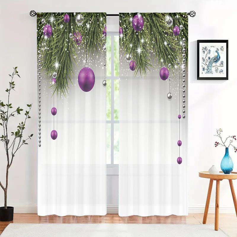 2 шт., шторы с принтом «елка и шар» - 30% затемнения - подходят для гостиной, спальни, кухни, для украшения дома