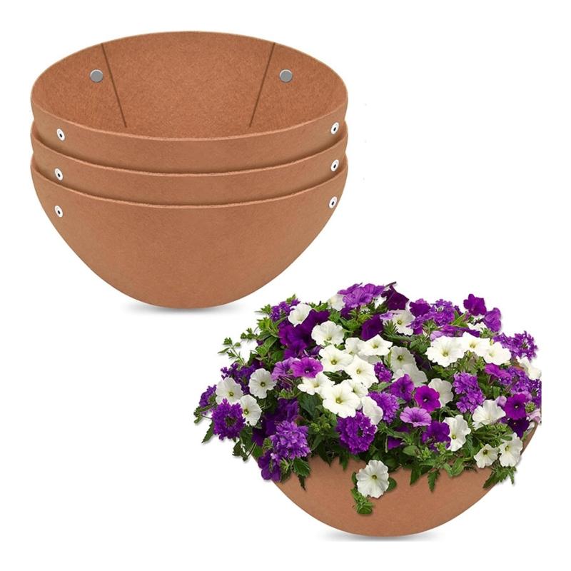 Pack of 3 Bird Proof Hanging Basket Liners Insert Thick Felt Fabric Coconut Liner Alternative Improved Airflows Drainage