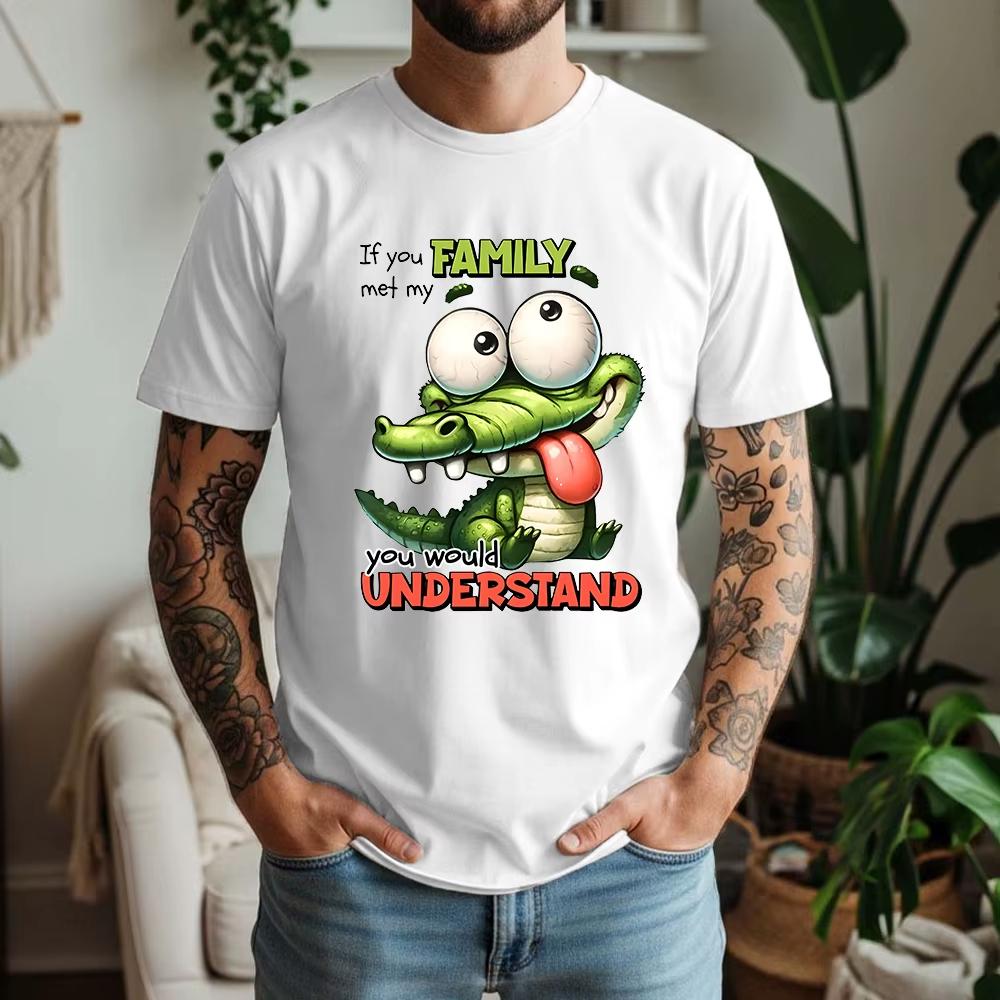 Cartoon Alligator Print Cotton TShirt Soft Breathable Round Neck Short Sleeve Tee Unisex Fun Quirky Style Breathable Soft