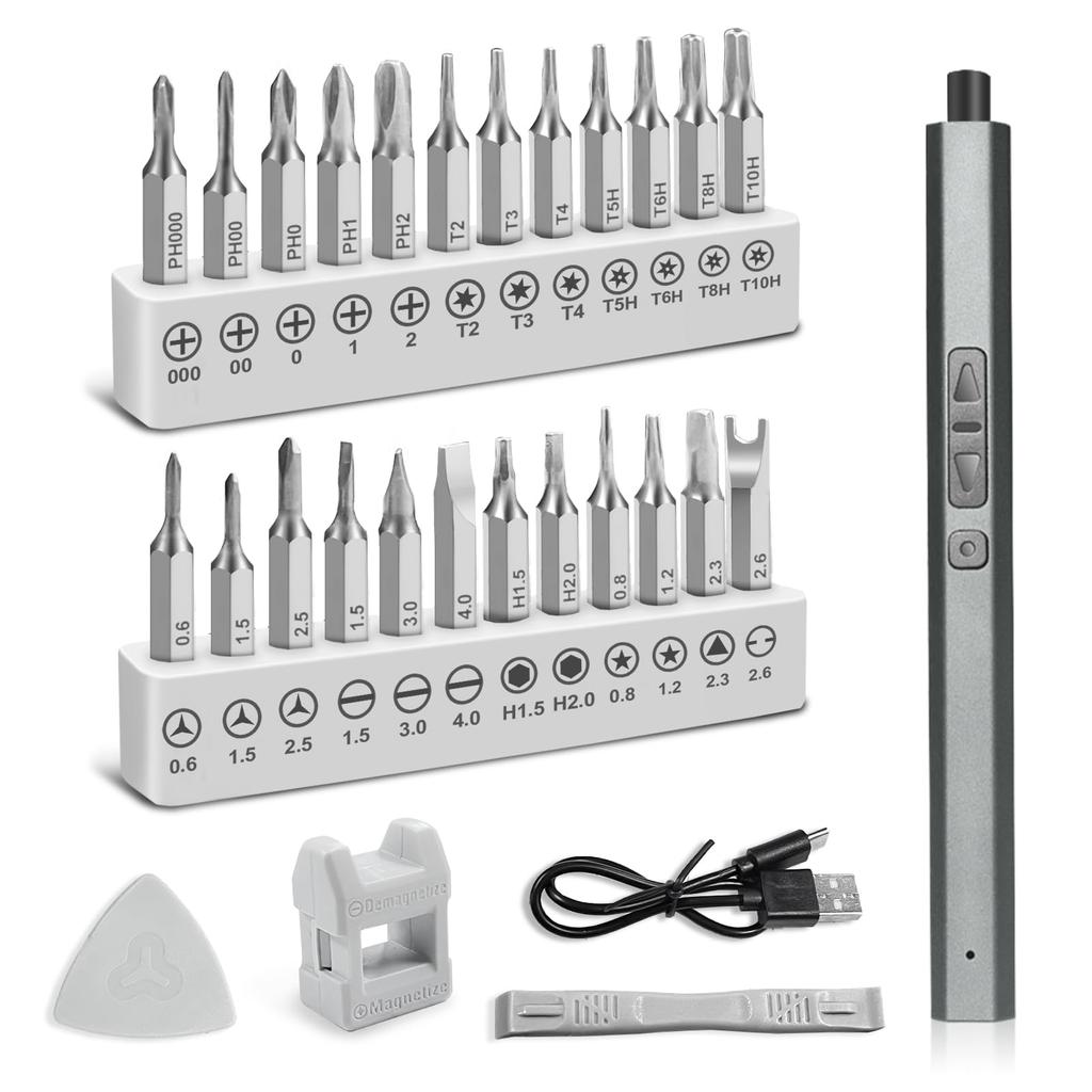 Galacok 30 In 1 Electric Screwdriver Set Precision Power Tool 2 Torque Settings with Magnetic Bit for Phone Watch Camera Glasses